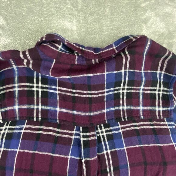 Beach Lunch Lounge Shirt Women Blue Burgundy Plaid Button Up Long Sleeve Cowgirl - Picture 12 of 12